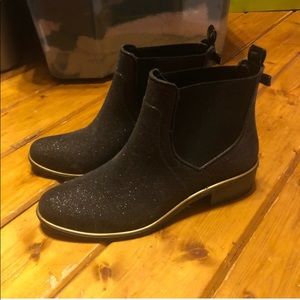 EUC Kate Spade black glitter rain booties